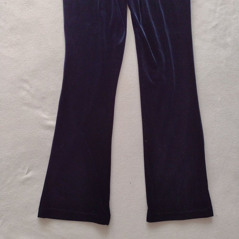 Fifilou Vintage Y2K Navy Blue Velvet Pants S Flared High Rise Stretch Velourr - Picture 7 of 8